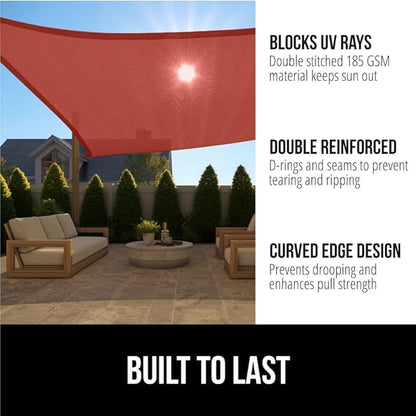 GORILLA GRIP Heavy Duty Sun Shade, UV Protection Fade Tear and Rust Resistant Rectangle Sunshade Canopy, Curved Edges Blocks Sunlight, Breathable Sail, Outdoor Patio, Lawn Garden, 12x16 FT Terra