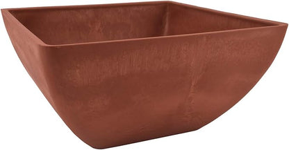 PSW Pot Collection 12x6 inch Plastic/Stone/Wood Composite Square Planter – No Drainage Hole (Drillable), Modern Indoor/Outer Pot for Flowers, Foliage, Succulents, Fairy Gardens Terra Cotta Color
