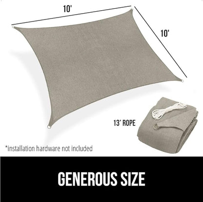 GORILLA GRIP Heavy Duty Sun Shade, UV Protection Fade Tear and Rust Resistant Rectangle Sunshade Canopy, Curved Edges Blocks Sunlight, Breathable Sail, Outdoor Patio, Lawn Garden 10x10 FT Gray