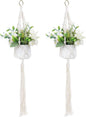 Sliverdew Macrame Plant Hanger, 2 Pack Boho Hanging Planters Baskets with Hooks, Crochet Braided Cotton Rope Flower Pot Holder for Indoor Outdoor Home Decor, No Tassels, Ivory, 20 Inches