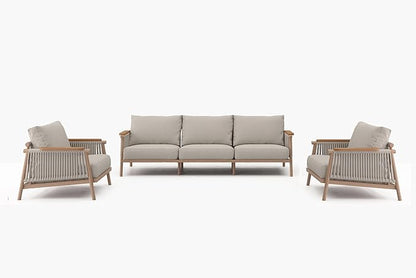 Acanva Modern All-Weather Aluminum Outdoor Patio Sofa with Thick Cushions, Olefin Fabric Sunroom Backyard Furniture, 3 Piece Set (Couch & 2 Chairs)