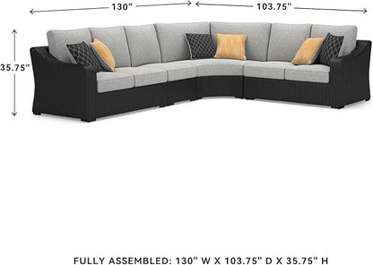 Signature Design by Ashley Beachcroft Curved Modern 4-Piece Outdoor Sectional with Cushion and 6 Throw Pillows, Light Gray