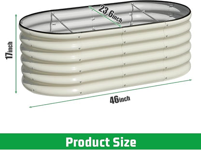 SnugNiture 3 Pcs 4x2x1.5ft Raised Garden Bed Outdoor, 17" Tall Galvanized Metal Planter Box, Oval Raised Garden Bed Kit for Planting Vegetables Plants Fruits, Beige White