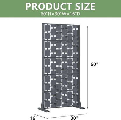 Casaphoria Metal Privacy Screen Outdoor, 60" H x 30" W Freestanding Decorative Privacy Screen for Patio Deck Balcony Garden with Stable Base, Darkgray-Square