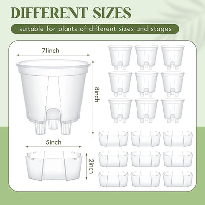 Self Watering Pots for Indoor Plants with Deep Reservoir and High Drainage Holes for Outdoor Plants and Flowers, Bare Root Planter(7.09'',Clear,9 Pcs)