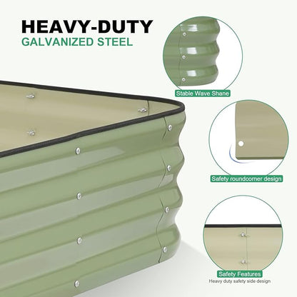 1MORE Raised Garden Bed -5X3X1 Galvanized Planter Box for Outdoor Gardening,4 in 1 Modular Raised Bed Kit with Protective Tape, Gloves for Herb,Ideal for Vegetables and Plants.Green-1Pcak