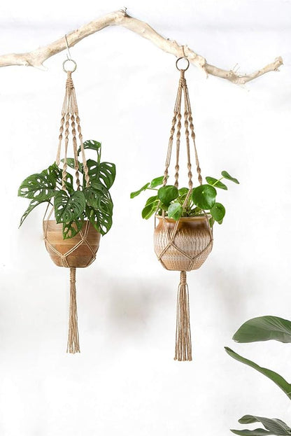 Mkono 2 Pack Macrame Plant Hangers Indoor Hanging Planter Basket Decorative Flower Pot Holder Jute Rope for Indoor Outdoor Home Decor 4 Legs 40 Inch, Brown