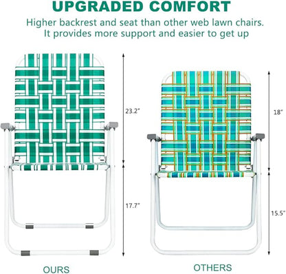 Folding Chairs for Lawn and Camping, Green Metal Frame with Breathable Web