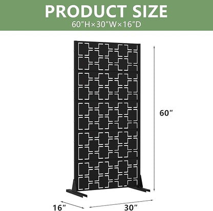 Casaphoria Metal Privacy Screen Outdoor, 60" H x 30" W Freestanding Decorative Privacy Screen for Patio Deck Balcony Garden with Stable Base, Black-Square