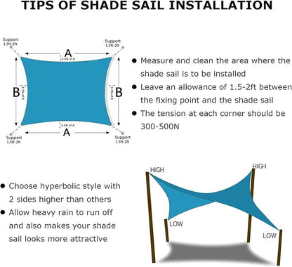 KANAGAWA 14'X24' Turquoise Mix Custom Size Sun Shade Sail Rectangle UV Block Canopy Cover for Patio Backyard Lawn Garden Outdoor (Customized Available)