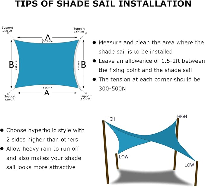 KANAGAWA 12'X16' Turquoise Mix Custom Size Sun Shade Sail Rectangle UV Block Canopy Cover for Patio Backyard Lawn Garden Outdoor (Customized Available)