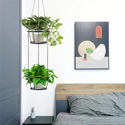 ARTORA 2 Pack Metal Plant Hanger, Modern Plant Hanging Basket Decorative Black Plant Pot Holder Flower Planter Hanging Chain for Balcony Porch Indoor Outdoor Home Decor (Black 2PCS)
