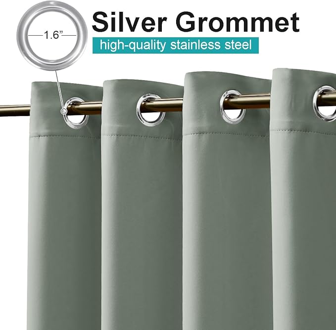 NICETOWN Outdoor Curtains for Patio W100 x L95 inch 2 Pieces, Sun Blocking Screen Shades 100% Privacy for Porch, Pergola, Lanai, Outside Deck, Weatherproof Blinds for All Season, Sage Green