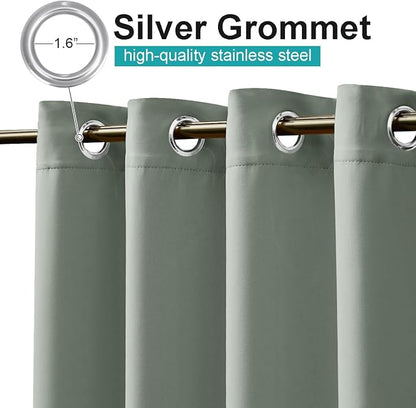 NICETOWN 2 Panels Patio Curtains for Outdoor Waterproof, Rustproof Grommet Thermal Insulated Room Darkening Indoor Outdoor Drapes Privacy for Balcony/Pergola, W52 x L108, Sage Green