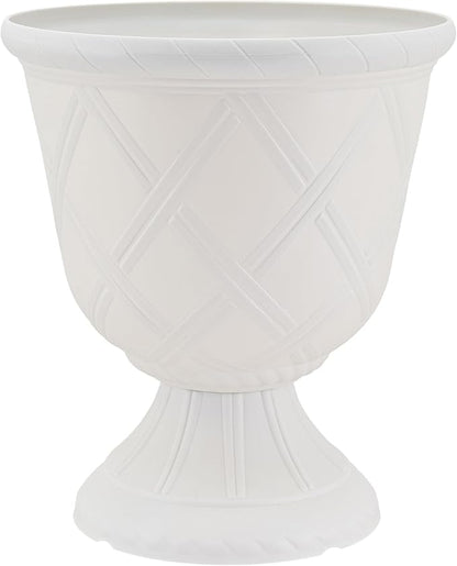 Arcadia Classic Decorative Garden Pot Planter for Indoor Plants, White, 10 x 11" Lattice Plastic Garden Urn