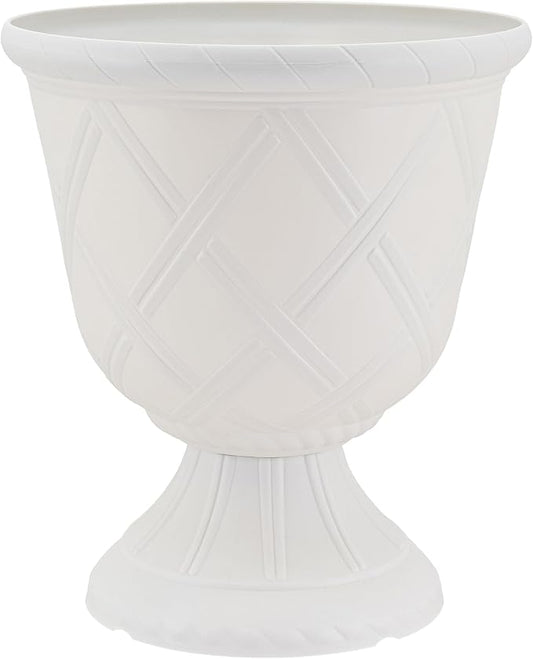 Arcadia Classic Decorative Garden Pot Planter for Indoor Plants, White, 10 x 11" Lattice Plastic Garden Urn