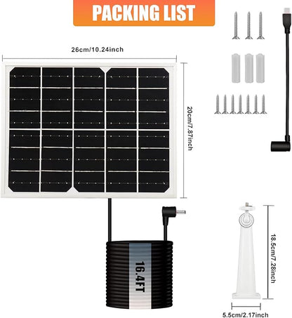 Solar Panel for Security Camera 2 in 1 Port 10W Ring Camera Solar Charger Compatible with Ring Spotlight & Stick Up Outdoor Cam Battery, IP65 Waterproof &16.4ft Long Cable with USB-C/DC Ports