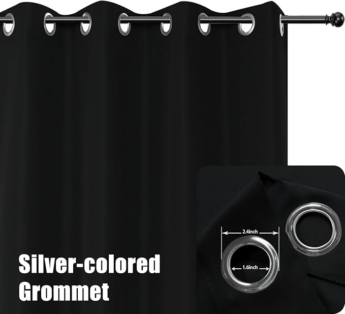 BONZER Waterproof Outdoor Curtains for Patio Porch Pergola Cabana Light Filtering Privacy Grommet Indoor Curtain Panels for Bedroom Living Room, 1 Panel, 54W x 108L inch, Black