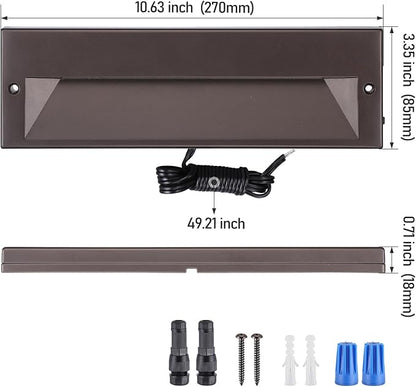 LEONLITE 10.6 Inch 5CCT LED Low Voltage Step Lights, 12–24V AC/DC 6W Surface Mount Ultra-Slim Landscape Stair Lights, IP65 Aluminum Outdoor Lighting for Decks, Hardscapes, Oil Rubbed Bronze, Pack of 3