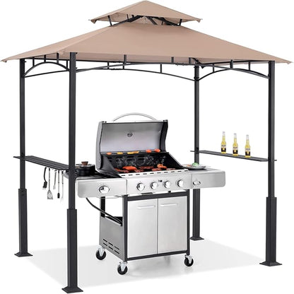 ABCCANOPY 8x5 Grill Gazebo - Outdoor BBQ Canopy Shelter with Led Light for Patio Backyard Grilling (Khaki)
