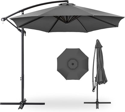 Best Choice Products 10ft Offset Hanging Market Patio Umbrella w/Easy Tilt Adjustment, Polyester Shade, 8 Ribs for Backyard, Poolside, Lawn and Garden - Gray