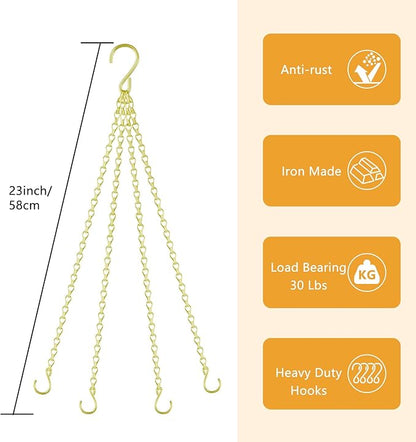 garini 3 Pack, 23 Inch Hanging Baskets Chain, Gold Hanging Chains with Hooks Flower Pot Chain Replacement Plant Hangers for Planters, Bird Feeders and Lanterns