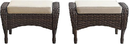 Belord Outdoor Ottomans for Patio Foot Rest - 25 Inch PE Wicker Foot Stool Set of 2 with Removable Cushions for Patio Furniture Sets,All Weather Rattan Ottoman for Balcony Deck Backyard Brown