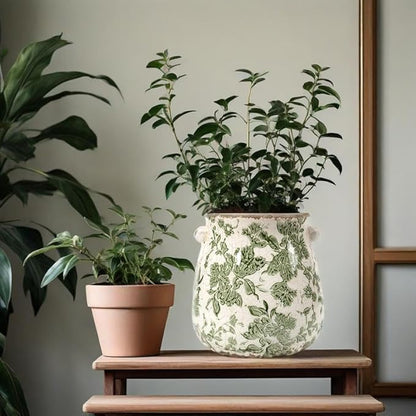 Vintage Plant Pot Rustic Planter Container with Drainage Hole Ceramic Ice Crack Flower Pot Decorative Planter for Indoor and Outdoor Tuscan Decor Vase Gardening Gift (Green)