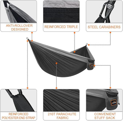 Camping Hammock, Super Lightweight Portable Parachute Hammock with Two Tree Straps Single or Double Nylon Travel Tree Hammocks for Camping Backpacking Hiking