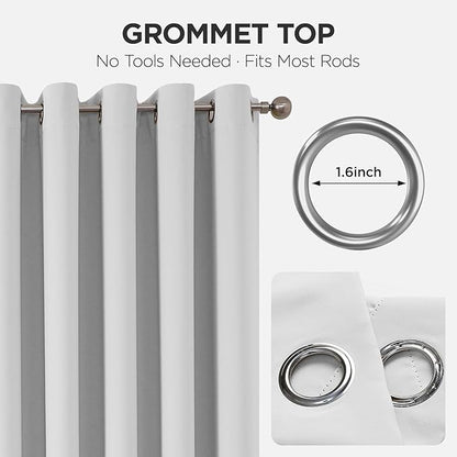 Joydeco Blackout Patio Sliding Door Curtains 90 Inches Long, Grommet Privacy Room Divider Curtains, Extra Wide Thermal Blackout Drapes for Bedroom Living Room (Greyish White, 70Wx90L, 1 Panel)