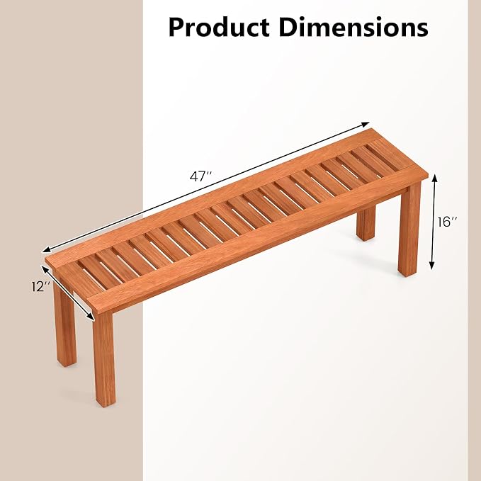 Patio Bench, 47-Inch Solid Wood Backless Bench in Teak