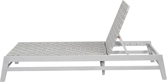 Christopher Knight Home Susua Rope Chaise Lounge with Acacia Wood Frame, Adjustable Backrest Single Lounge Sofa, Patio Sun Lounger Recliner Chair for Poolside Backyard, Gray + Light Gray