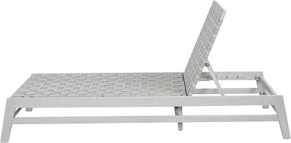 Christopher Knight Home Susua Rope Chaise Lounge with Acacia Wood Frame, Adjustable Backrest Single Lounge Sofa, Patio Sun Lounger Recliner Chair for Poolside Backyard, Gray + Light Gray