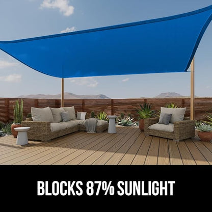 GORILLA GRIP Heavy Duty Sun Shade, UV Protection Fade Tear and Rust Resistant Rectangle Sunshade Canopy, Curved Edges Blocks Sunlight, Breathable Sail, Outdoor Patio, Lawn Garden 12x16 FT Blue