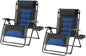 Zero Gravity Chair Set of 2 Oversized Folding Recliner, Padded Anti Gravity Lounge Chair with Adjustable Pillow & Cup Holder for Outdoor Camping, Patio, Poolside, Lawn (Black & Blue)
