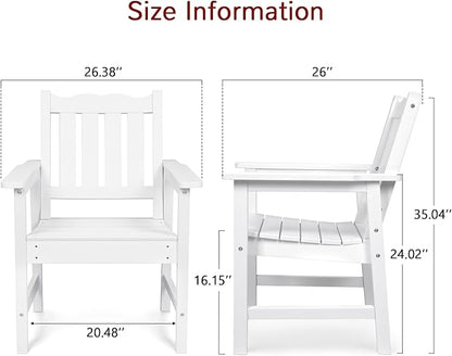 Stoog 3-Piece All-Weather Outdoor Bench & Chairs Set, Include 2 Garden Chairs and 1 Garden Bench, for Porch, Backyard, Lawn, Pool and Deck, White