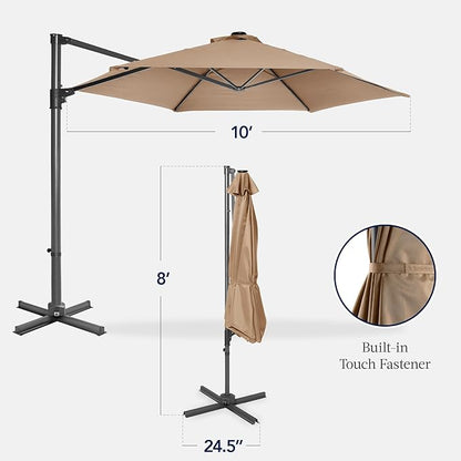 Best Choice Products 10ft Offset Cantilever Hanging Market Patio Umbrella, Smooth 360° Rotation, 8 Sturdy Ribs, Easy Adjustment - Tan