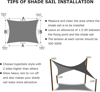 KANAGAWA 8'X12' Dark Gray Custom Size Sun Shade Sail Rectangle UV Block Canopy Cover for Patio Backyard Lawn Garden Outdoor (Customized Available)