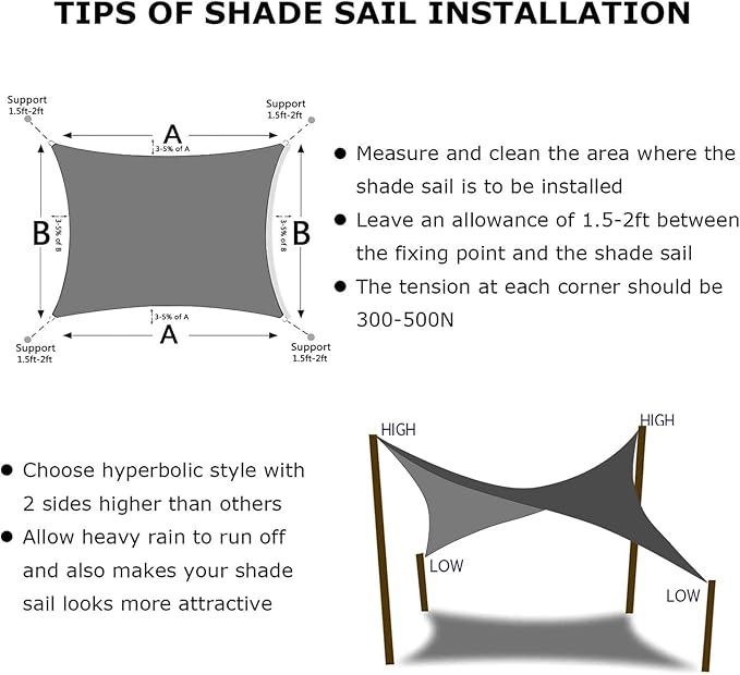 KANAGAWA 20'X22' Dark Gray Custom Size Sun Shade Sail Rectangle UV Block Canopy Cover for Patio Backyard Lawn Garden Outdoor (Customized Available)