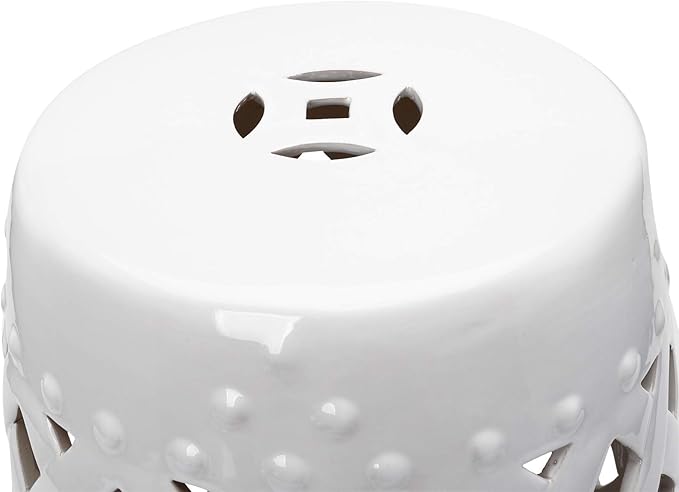 Decorative Garden Stool, White Ceramic Woven Lattice Accent Seat