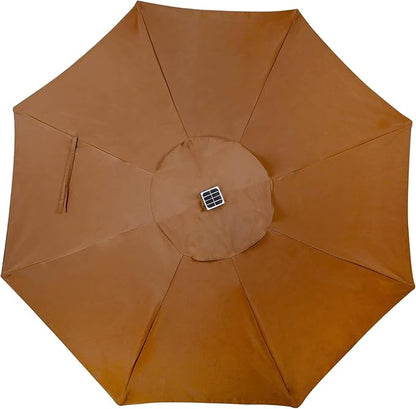 Blissun 9 ft Solar Umbrella 32 LED Lighted Patio Umbrella Table Market Umbrella with Tilt and Crank Outdoor Umbrella for Garden, Deck, Backyard, Pool and Beach, Brown