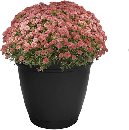 The HC Companies Eclipse Round Planter with Saucer - Outdoor & Indoor Plant Pot with Drainage Holes - Lightweight, UV-Resistant Plastic Pots for Plants, Flowers & Herbs (20" Black, Pack of 1)
