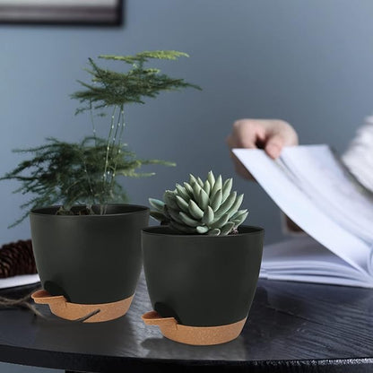 Self Watering Planters with Drainage Holes Reservoir,Nursery Planting Pot for Indoor Decor Garden Plants Succulents,Snake Plant, African Violet,Plastic Flower Pots Set 7+6.5+6+5.5+5 Inch (Black)
