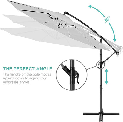 Best Choice Products 10ft Offset Cantilever Hanging Market Patio Umbrella, 8 Sturdy Ribs, Easy Adjustment - Fog Gray