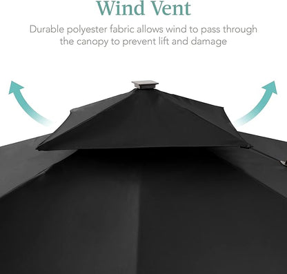 Best Choice Products 10x10ft Cantilever Patio Umbrella w/Base Included, Solar LED Lights 360 Rotation Large Offset Hanging Outdoor Shade for Deck Pool Backyard w/Stand – Black