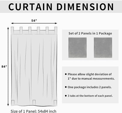 Easy-Going Outdoor Patio Curtains Detachable Tab Top Windproof Weatherproof Curtain for Cabana, Porch, Pergola and Gazebo, Tab Bottom Drape, 2 Panels, 54W x 84L inch, Light Grey