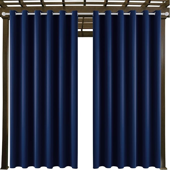 Water Proof Outside Curtains with Grommet Top for Porch, W84 x L95 Thermal Insulated Washable Light Block Outdoor Divider Drapes for Patio Gazebo Deck Pool Area Pergola Cabana (Navy)