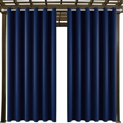 Water Proof Outside Curtains with Grommet Top for Porch, W84 x L120 Thermal Insulated Washable Light Block Outdoor Divider Drapes for Patio Gazebo Deck Pool Area Pergola Cabana (Navy)
