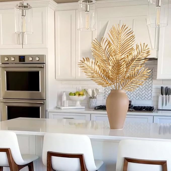 Artificial Palm Greenery Stems, Gold Silk Tropical Leaves, 6-Piece Set