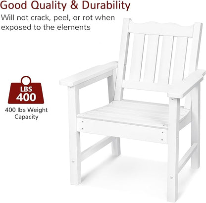 Stoog 3-Piece All-Weather Outdoor Bench & Chairs Set, Include 2 Garden Chairs and 1 Garden Bench, for Porch, Backyard, Lawn, Pool and Deck, White